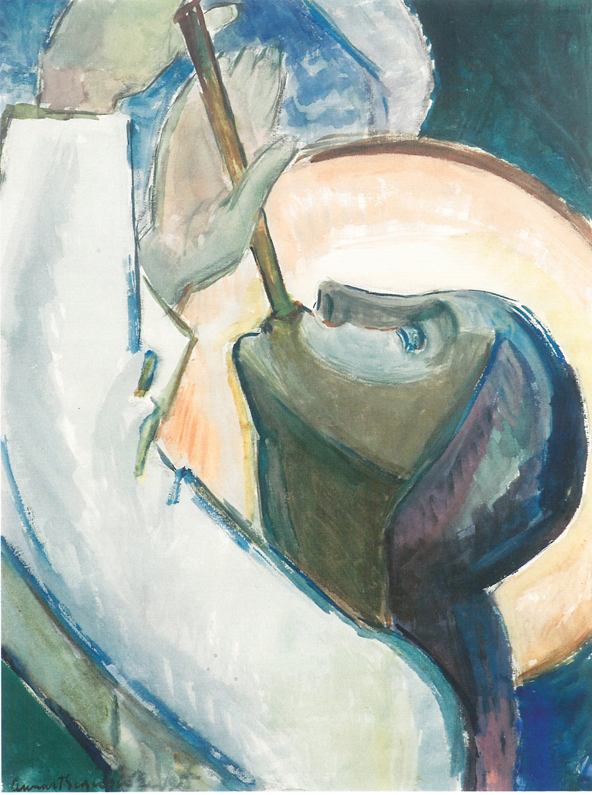 Lennart Segerstrålen maalaus "Pasuunaenkeli", enkeli puhaltaa pasuunaan.